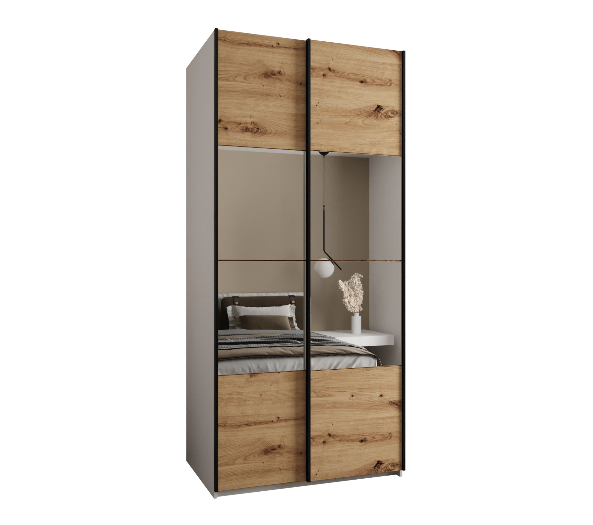 Szafa przesuwna wysoka Lux 4 100 x 64 x 245,5 cm biały + artisan + u. czarny - Abiks Meble