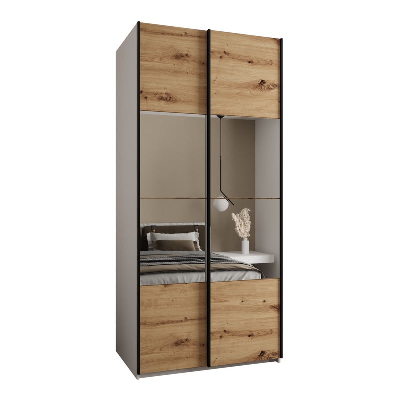 Szafa przesuwna wysoka Lux 4 120 x 64 x 245,5 cm biały + artisan + u. czarny - Abiks Meble