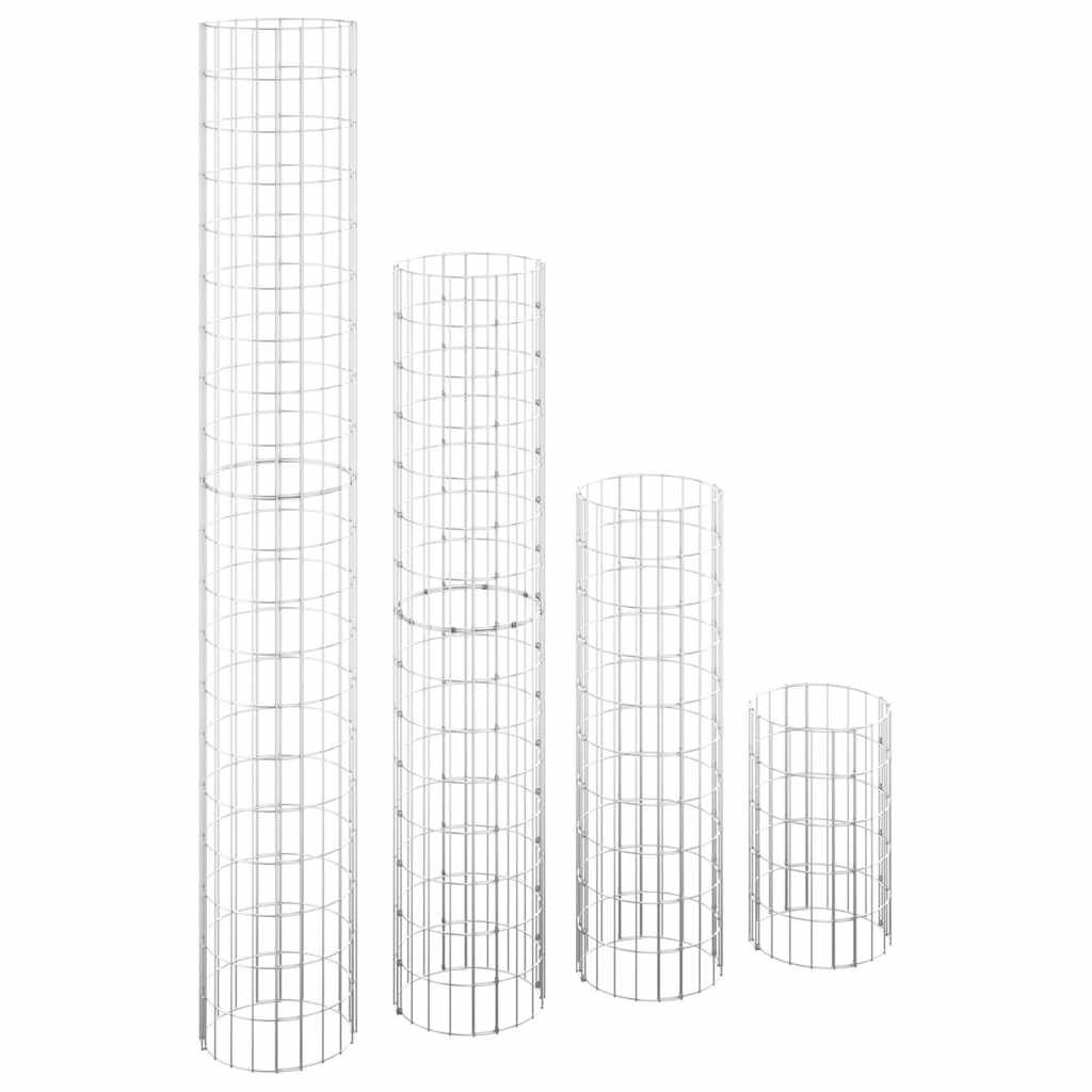 4x Kosz Gabionowy Okrągły Metalowy Srebrny ze Stali Ocynkowanej