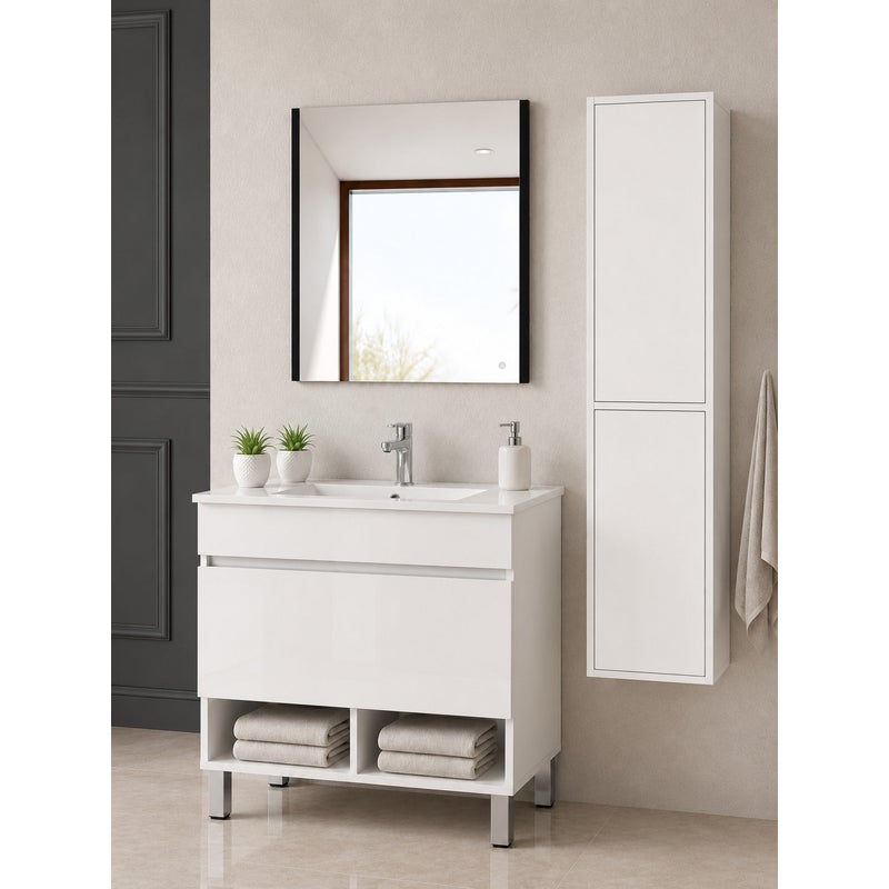 Szafka łazienkowa na nóżkach z umywalką ORIGENBATH NEBARI na nóżkach z szufladą z kolumną 60x35 cm biały z kolumną