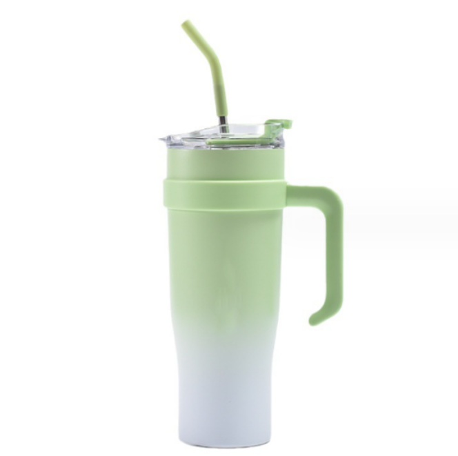 Zielono-biały, izolowany kubek ze stali nierdzewnej, 1250 ml (40 uncji), w stylu Big Mac. Izolowany kubek ze stali nierdzewnej 304 ze słomką.