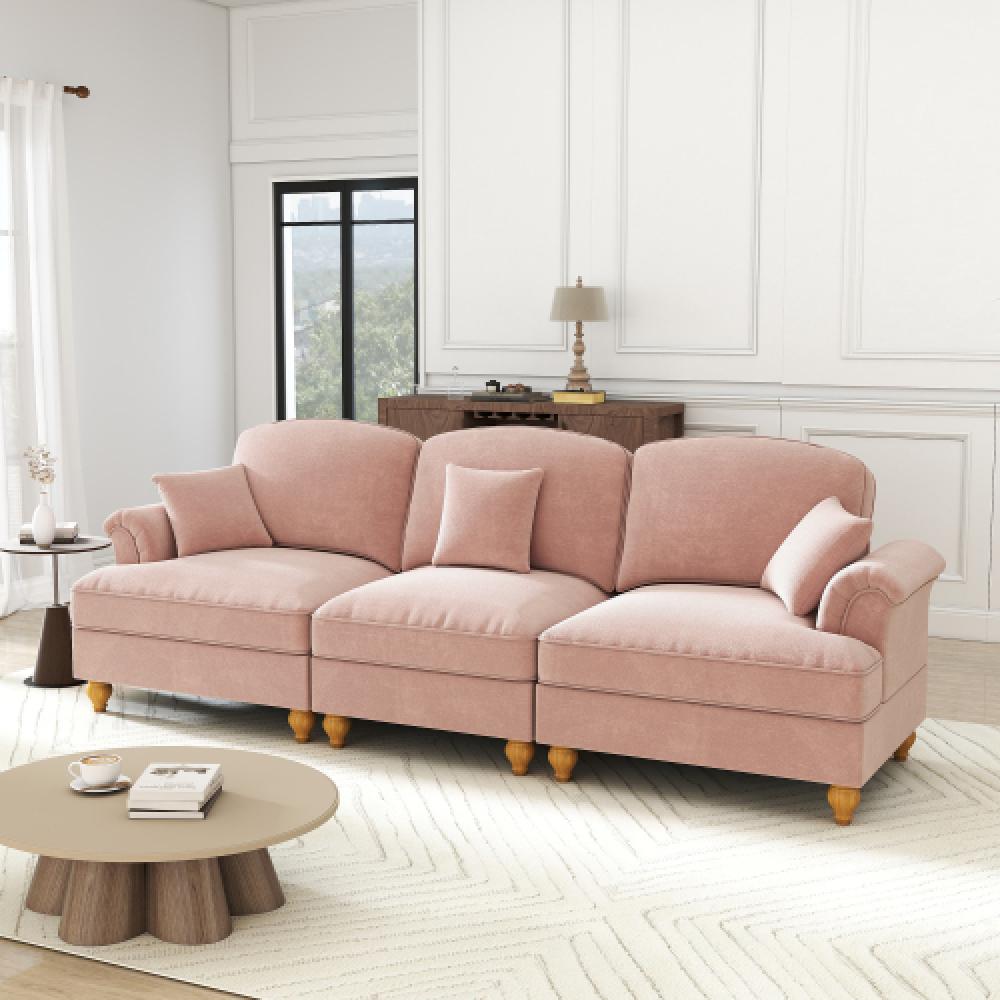 Elegancka, 3-osobowa sofa w stylu średniowieczno-nowoczesnym, z rozszerzanymi podłokietnikami, zdejmowanym błotnikiem