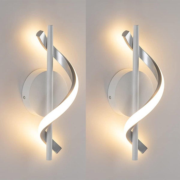 Wewnętrzna lampa ścienna LED 12W - nowoczesny kinkiet aluminiowy, 2700K - idealny do łóżka, na schody, do salonu - biały - 2 sztuki