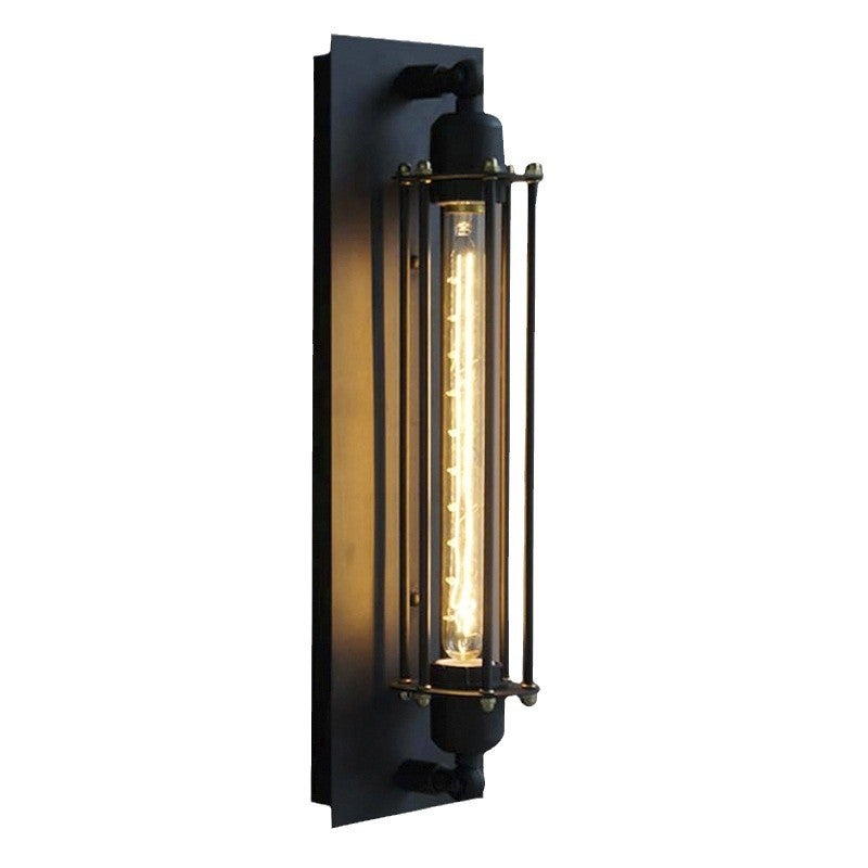 Kinkiet w stylu vintage z czarnego żelaza – 45 x 10 cm – gniazdo E27 – idealny do kawiarni, barów i restauracji – żarówka LED w zestawie