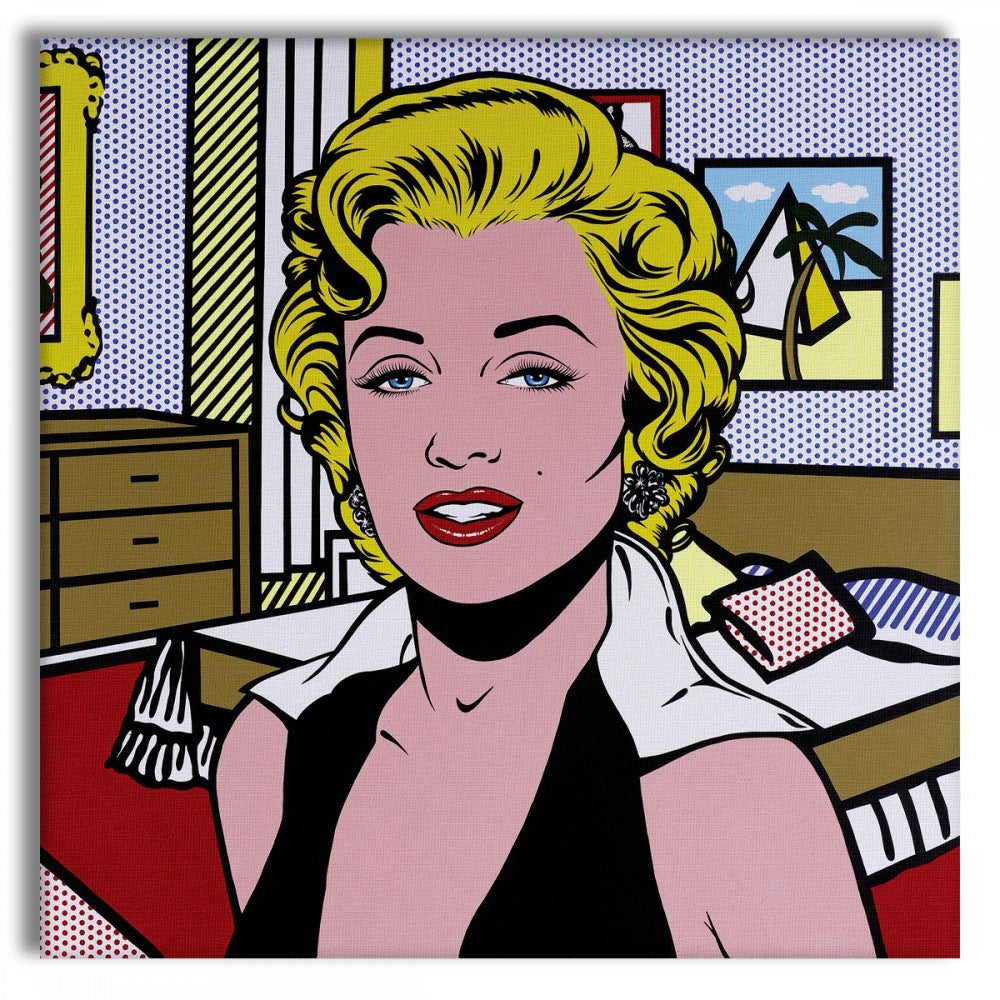 Marilyn Monroe - Lichtenstein - Obraz na płótnie na drewnianej ramie o wymiarach 130x130 cm