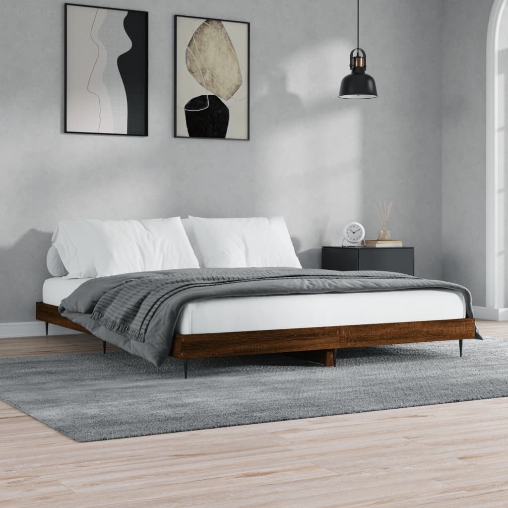 Rama łóżka bez materaca Brązowy dąb 200x200 cm Drewno klejone