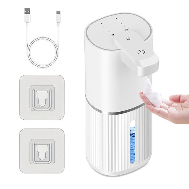 Automatyczny dozownik mydła, 380 ml, biały - bezdotykowy, ładowany przez USB - wodoodporny IPX5 dozownik piankowy montowany na ścianie - wymiary 8,3 x