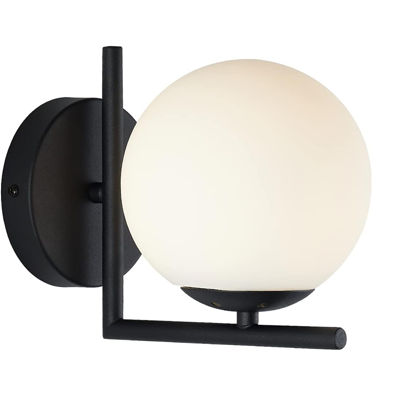 Mrożona kulista lampa ścienna - Styl retro - Nadaje się do toaletek i sypialni (Czarna)