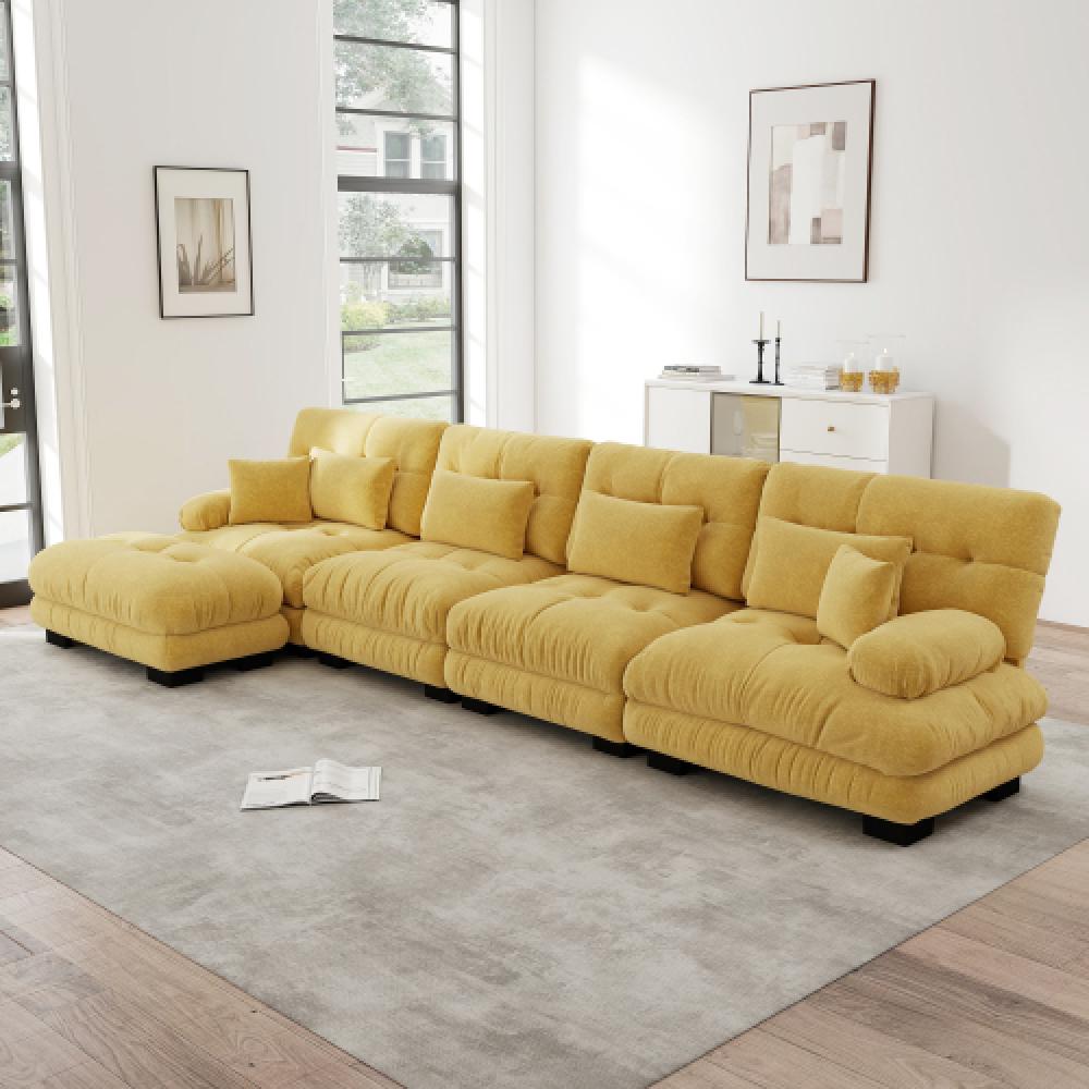 Narożna sofa Cloud do salonu, podwójna sofa z tkaniny szenilowej z 4 poduszkami lędźwiowymi i 4 poduszkami dekoracyjnymi, rama z litego drewna
