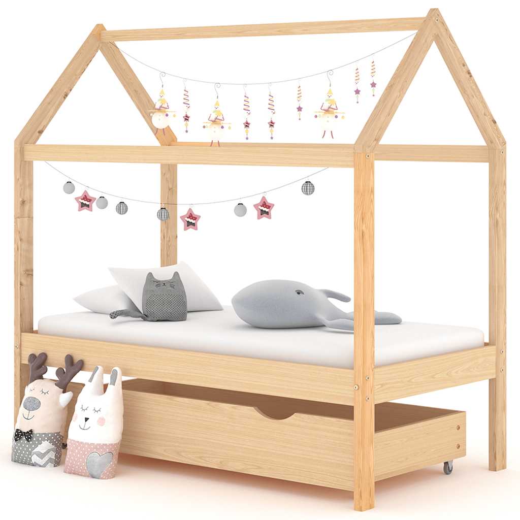 Rama łóżka dziecięcego z szufladą, sosnowa, 70x140 cm vidaXL