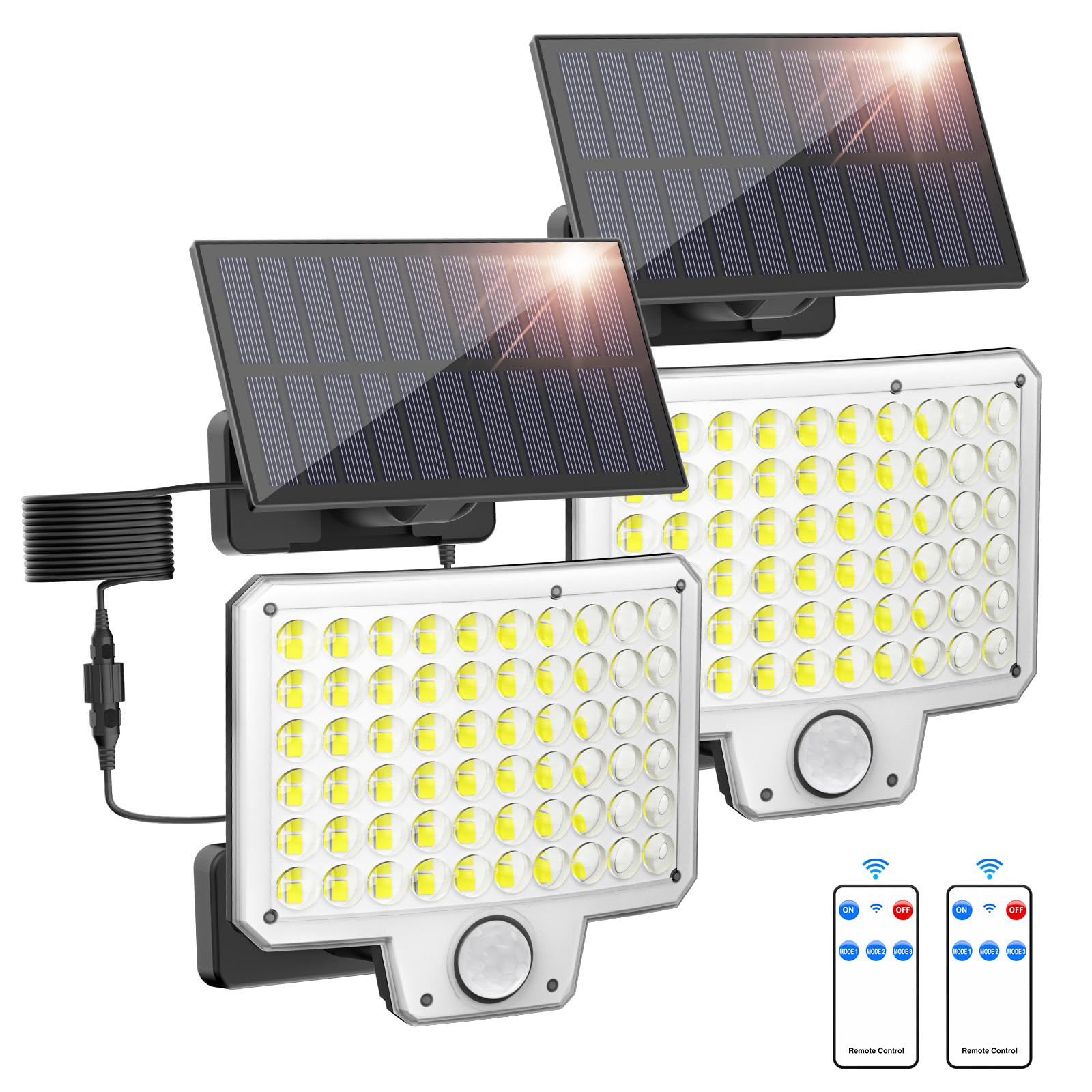 Zestaw 2 lamp solarnych zewnętrznych z czujnikiem ruchu, 240 LED, oświetlenie bezpieczeństwa solarnego, wodoodporne lampy ścienne.