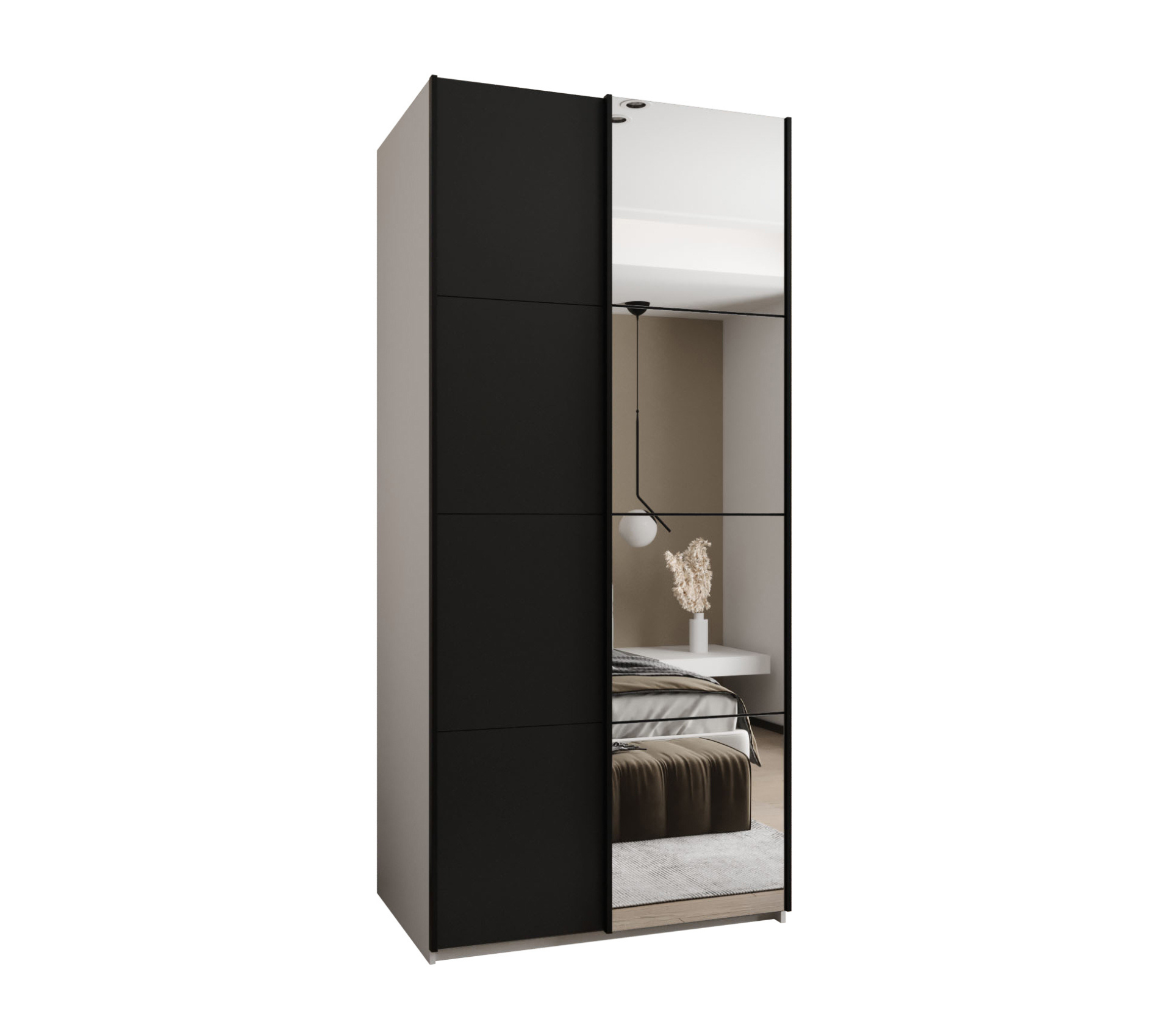 Szafa przesuwna wysoka Lux 3 120 x 64 x 245,5 cm biały + czarny + u. czarny - Abiks Meble