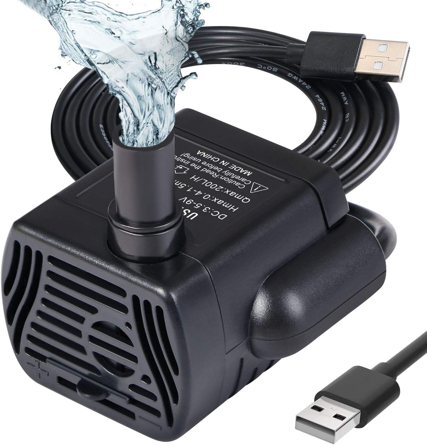 Pompa zanurzeniowa do akwarium Catit 200 l/h, 3 W, ultracicha, regulowana, pompa USB do stawów, akwariów i fontann, kabel 1,4 m
