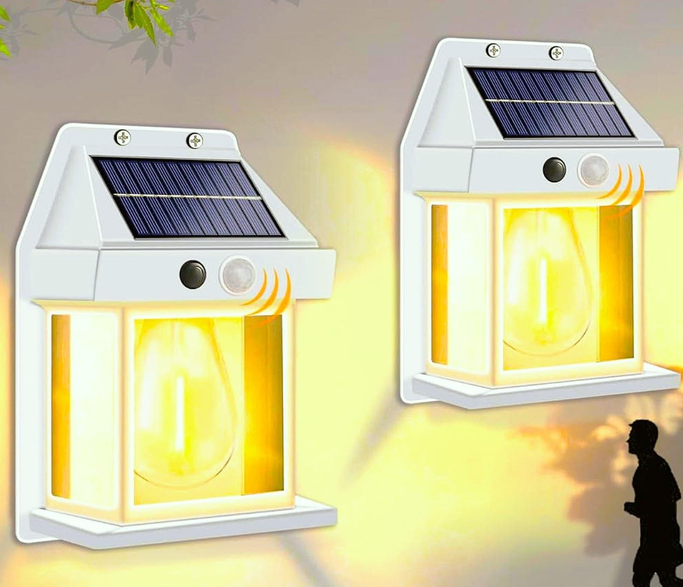 (2 sztuki) Lampa ścienna solarna do użytku na zewnątrz, lampa z czujnikiem ruchu, wodoodporna, do użytku na zewnątrz, 3 tryby oświetlenia