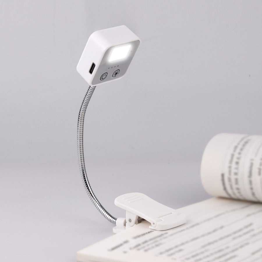 Lekka, nakładana lampa LED do czytania z klipsem, akumulatorowa, światło trójkolorowe, biała