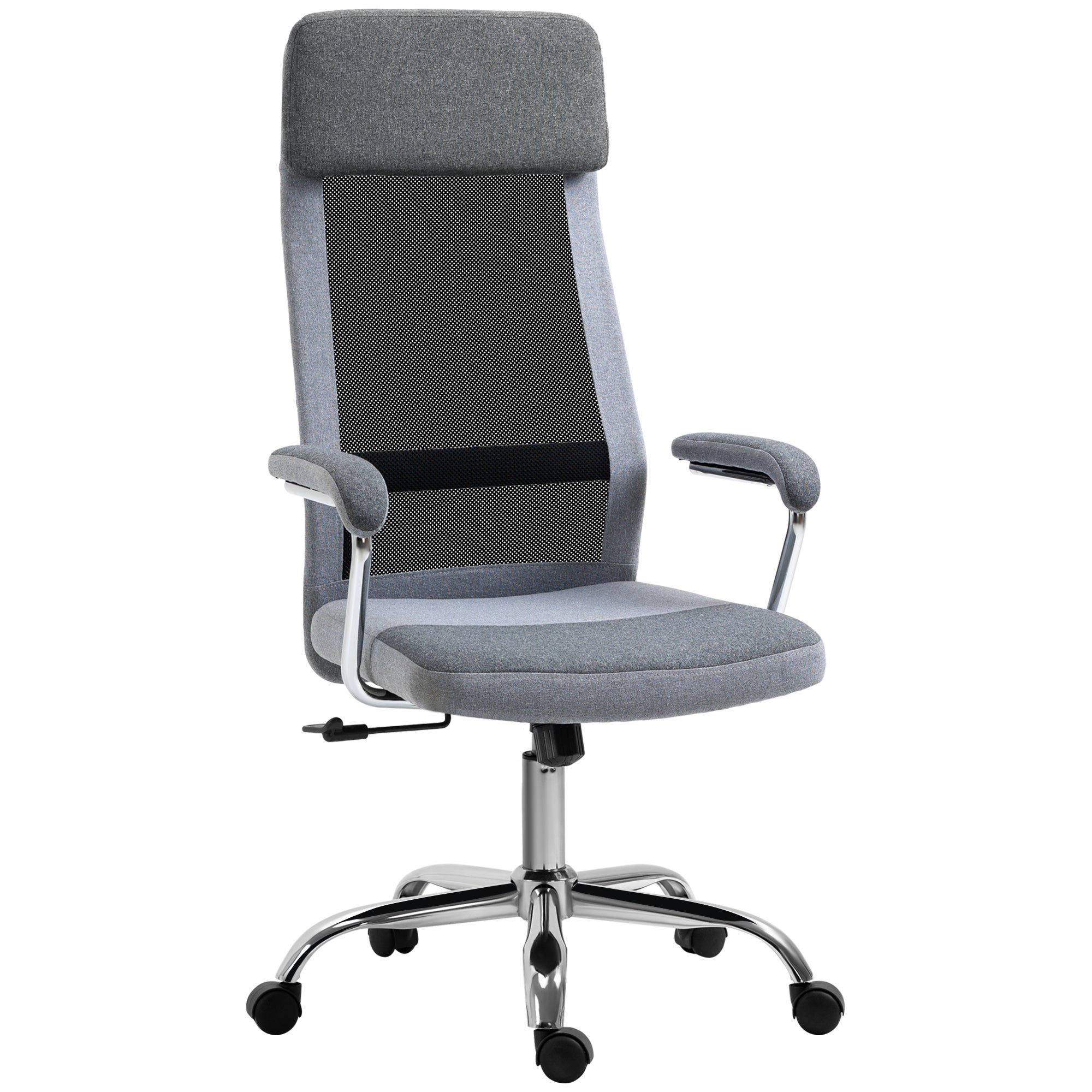 Ergonomiczny obrotowy fotel biurowy, regulowana wysokość, podłokietniki z siatki, szary