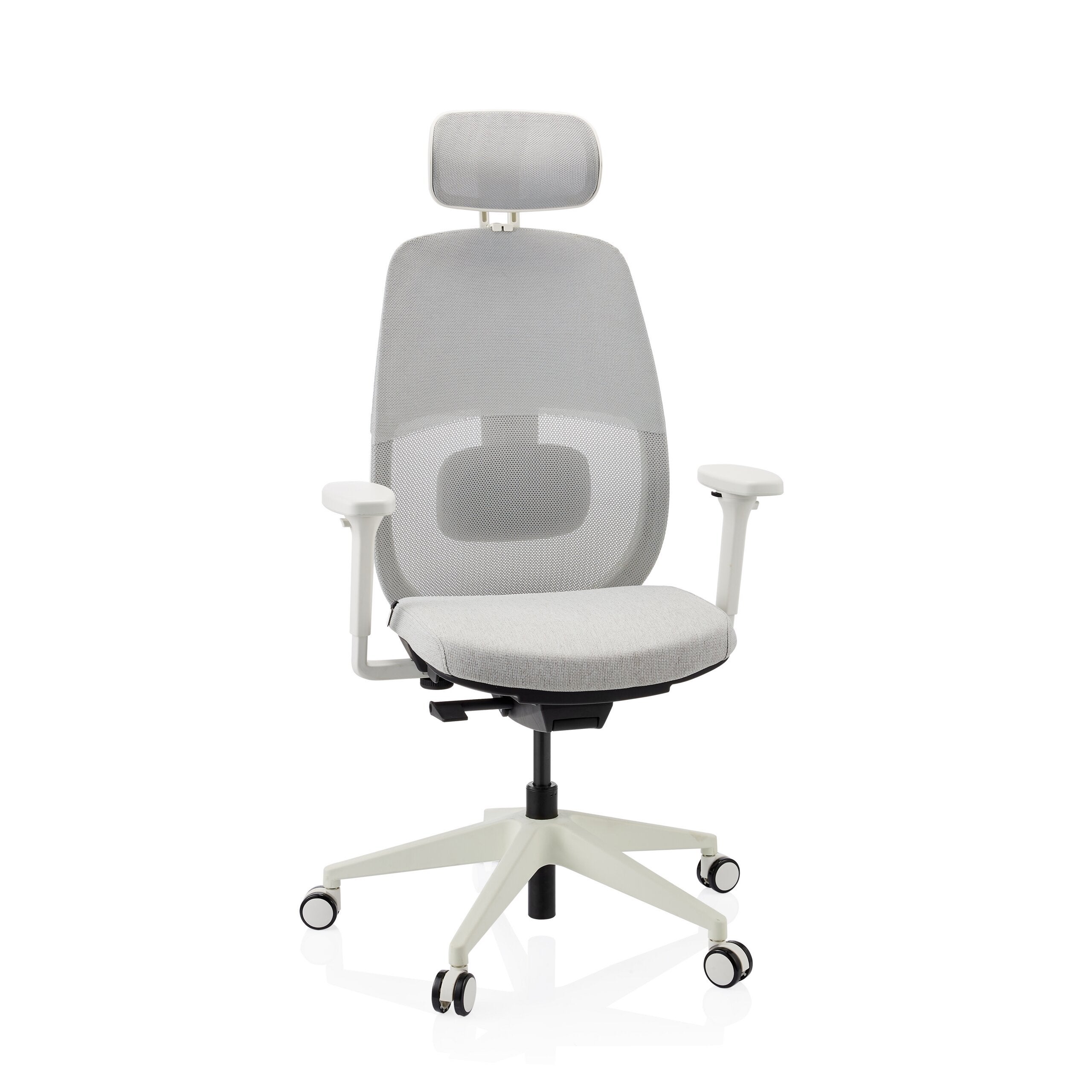 Ergonomiczne krzes?o biurowe Skandis Pro z zag?ówkiem szare / bia?a podstawa hjh OFFICE