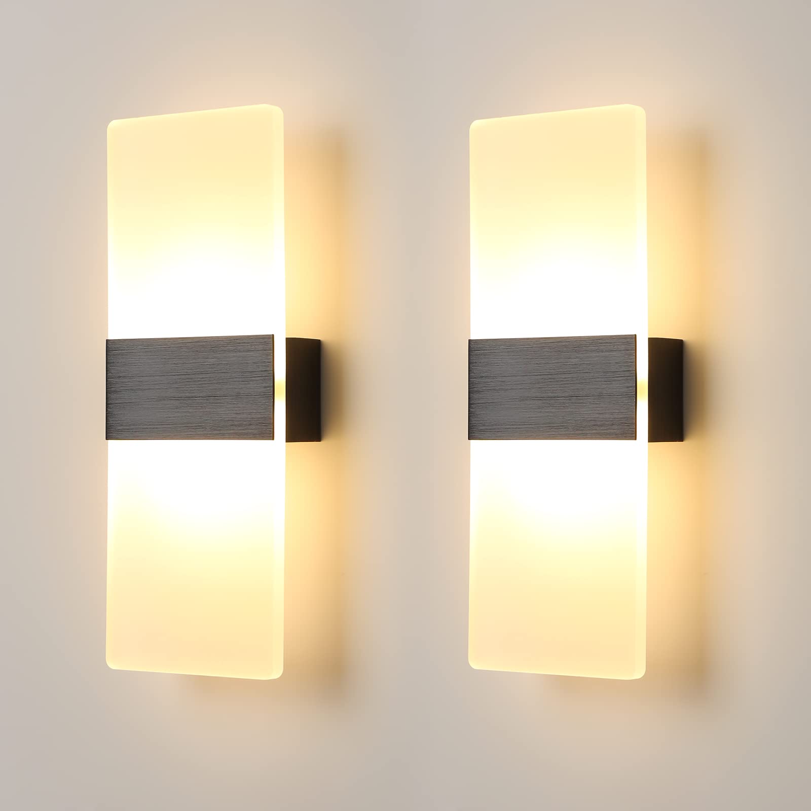 Zestaw 2 lamp LED ściennych, lampka nocna, lampa ścienna do wnętrz, nowoczesne lampy dekoracyjne, światło ciepłe 3000 K