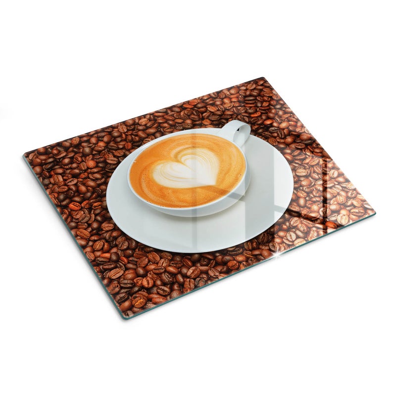 Szklana deska kuchenna z eleganckim nadrukiem - Serce Latte Ziarna - 30x40 - Tulup