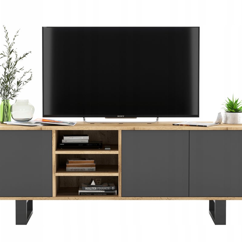 Komoda RTV Loft dąb wotan grafit mat, nowoczesna szafka pod telewizor do salonu