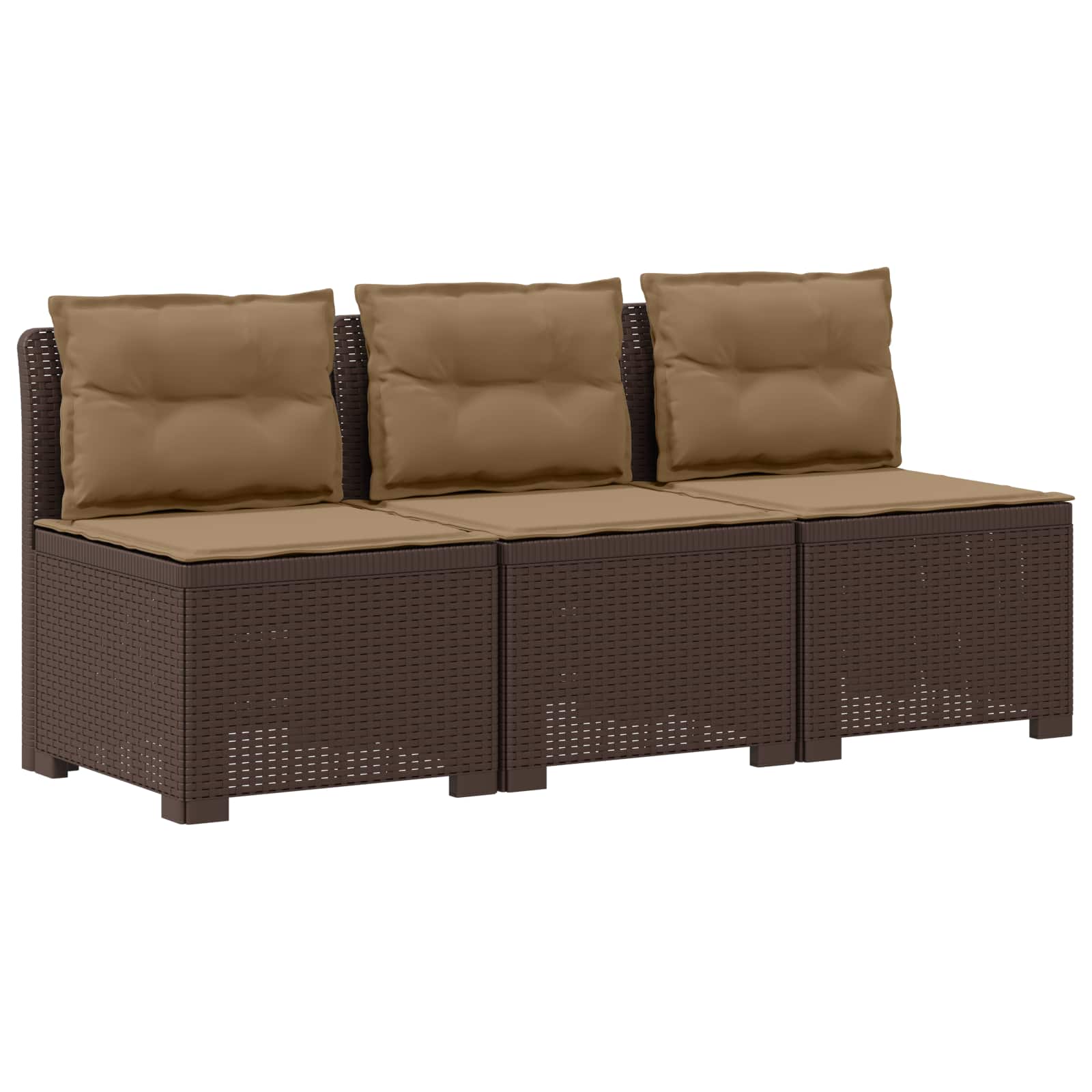 Sofa Ogrodowa Modułowa 3-Osobowa Plastikowa Brązowa z Poduszkami na Taras