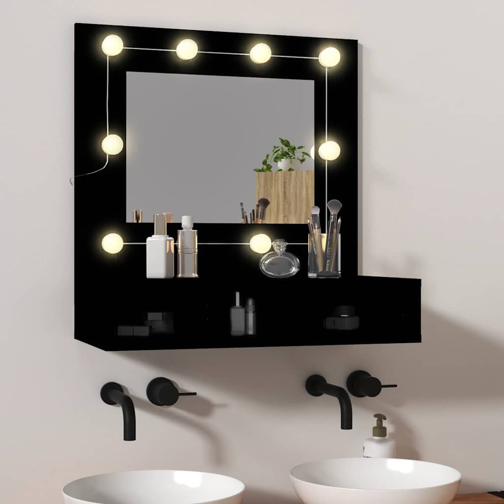 Szafka z lustrem i oświetleniem LED, czarna, 60x31,5x62 cm vidaXL