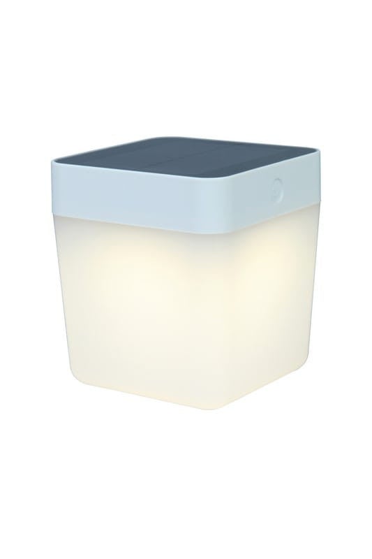 Biała lampa stołowa TABLE CUBE, zintegrowana dioda LED, 1 W, 100 lumenów, 3000 K, IP44, zasilana energią słoneczną, klasa III