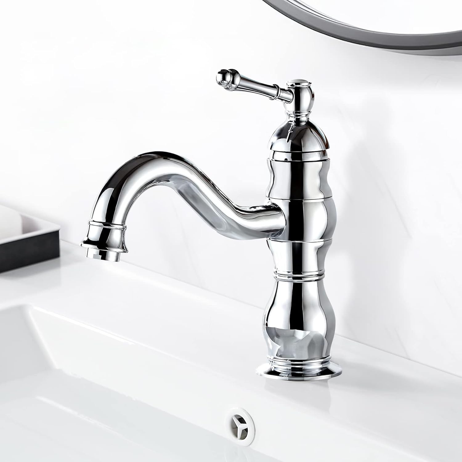 Bateria umywalkowa Retro Chrome, obrotowa 360°, dostępna w łazience z ciepłą i zimną wodą, bateria umywalkowa jednouchwytowa z mosiądzu do łazienki