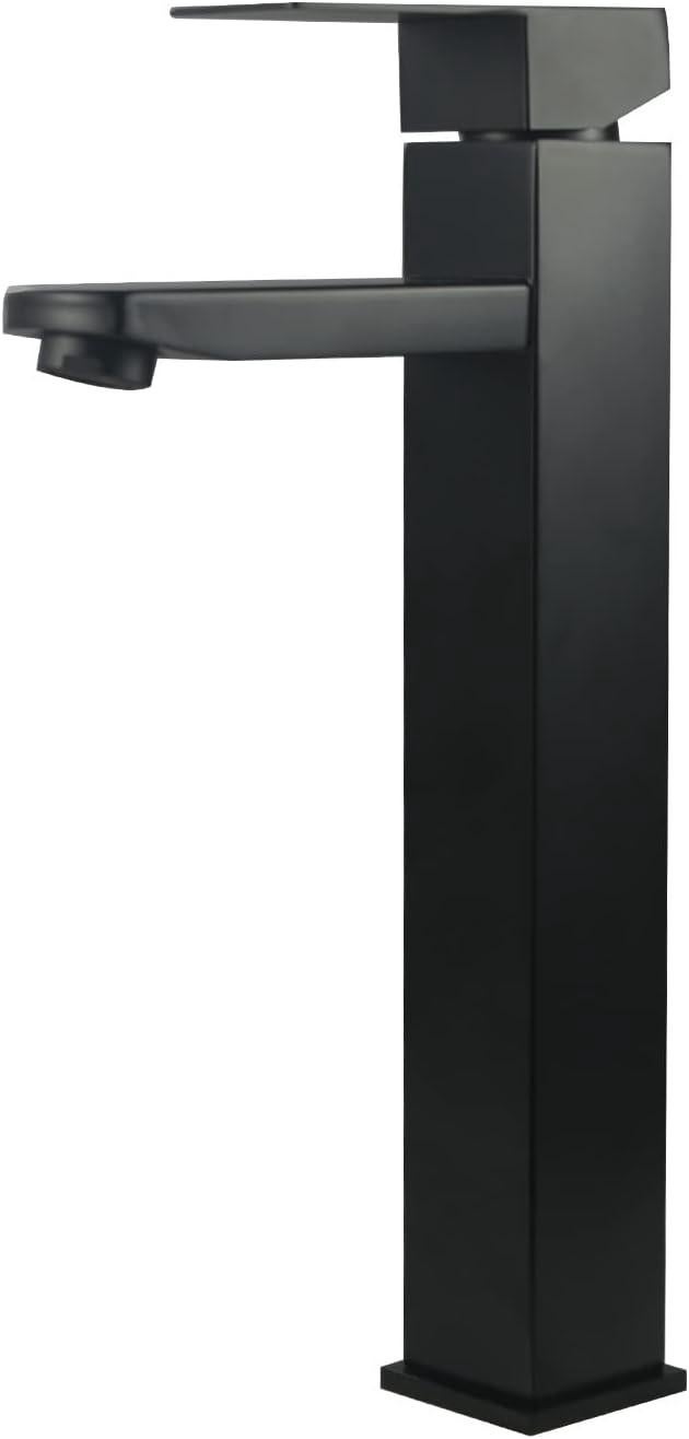 Bateria umywalkowa ze stali nierdzewnej, jednouchwytowa, do ciepłej i zimnej wody, z dołączonymi wężykami, czarna, 31 cm