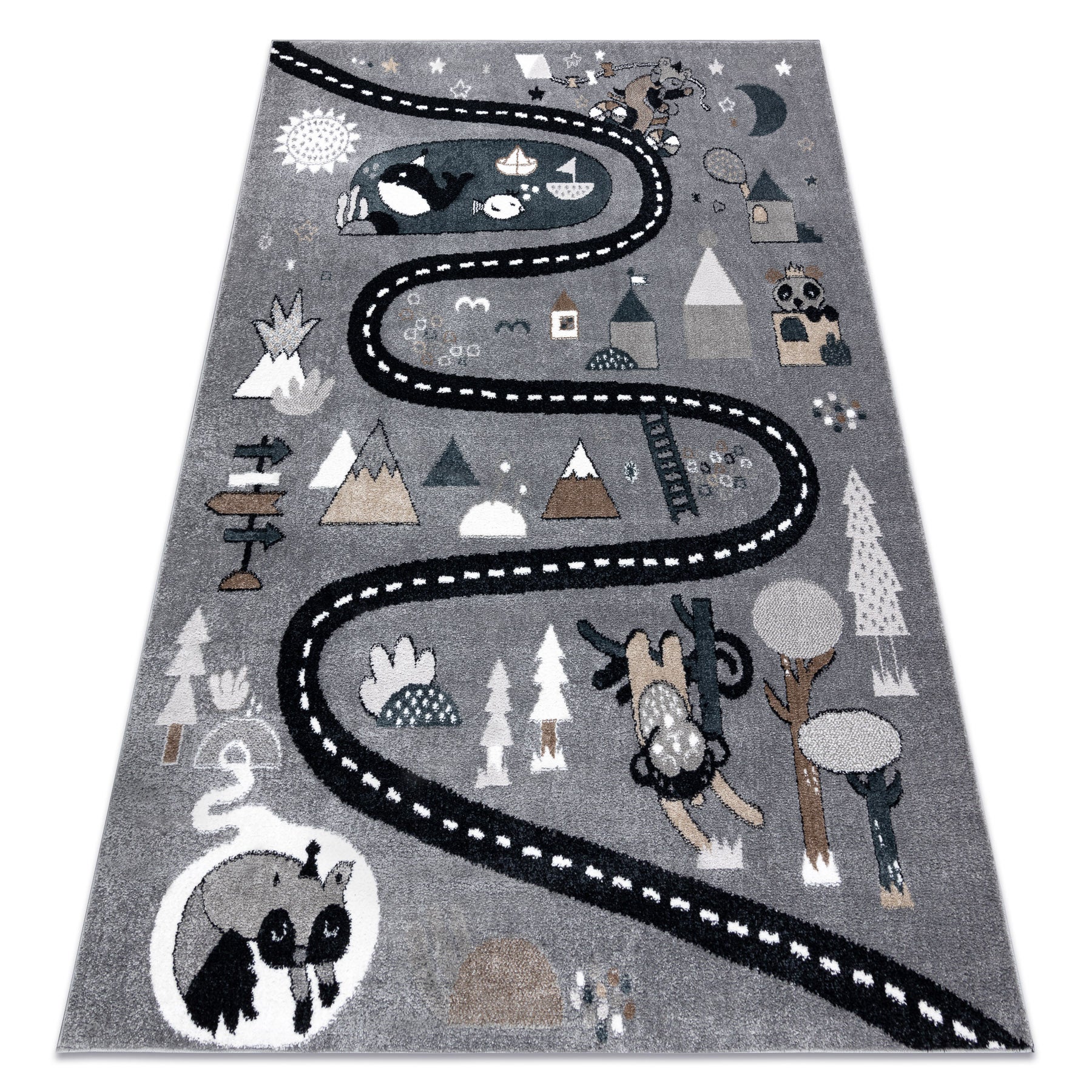 Dywan FUN Route dla dzieci, ulica, zwierzęta szary 120x170 cm