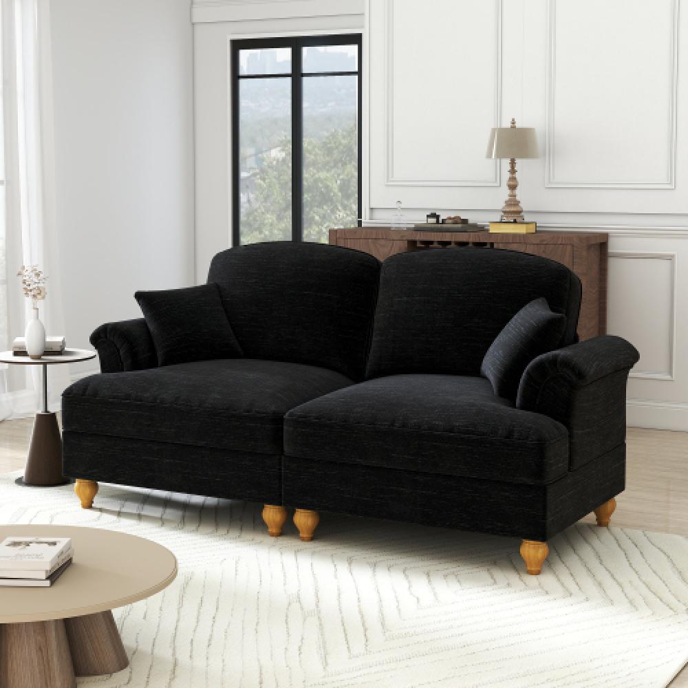 Elegancka, dwuosobowa sofa w stylu średniowieczno-nowoczesnym, z rozszerzanymi podłokietnikami, zdejmowanym błotnikiem