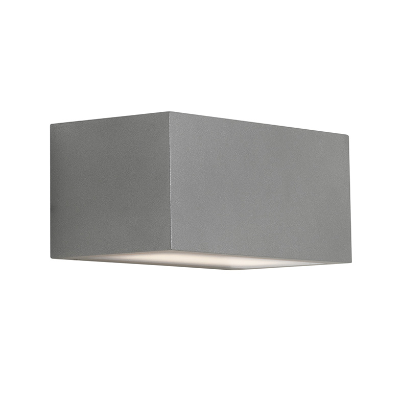 Kinkiet LED RUFY, pojedyncza emisja, 15 W, 3000 K, 100°, IP65, szary – architektoniczne oświetlenie zewnętrzne z odlewu aluminiowego – Rossini Group