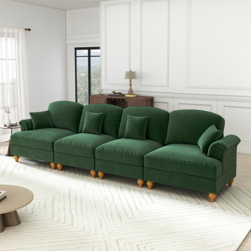 Elegancka, 4-osobowa sofa w stylu średniowieczno-nowoczesnym, z rozszerzanymi podłokietnikami, zdejmowanym błotnikiem