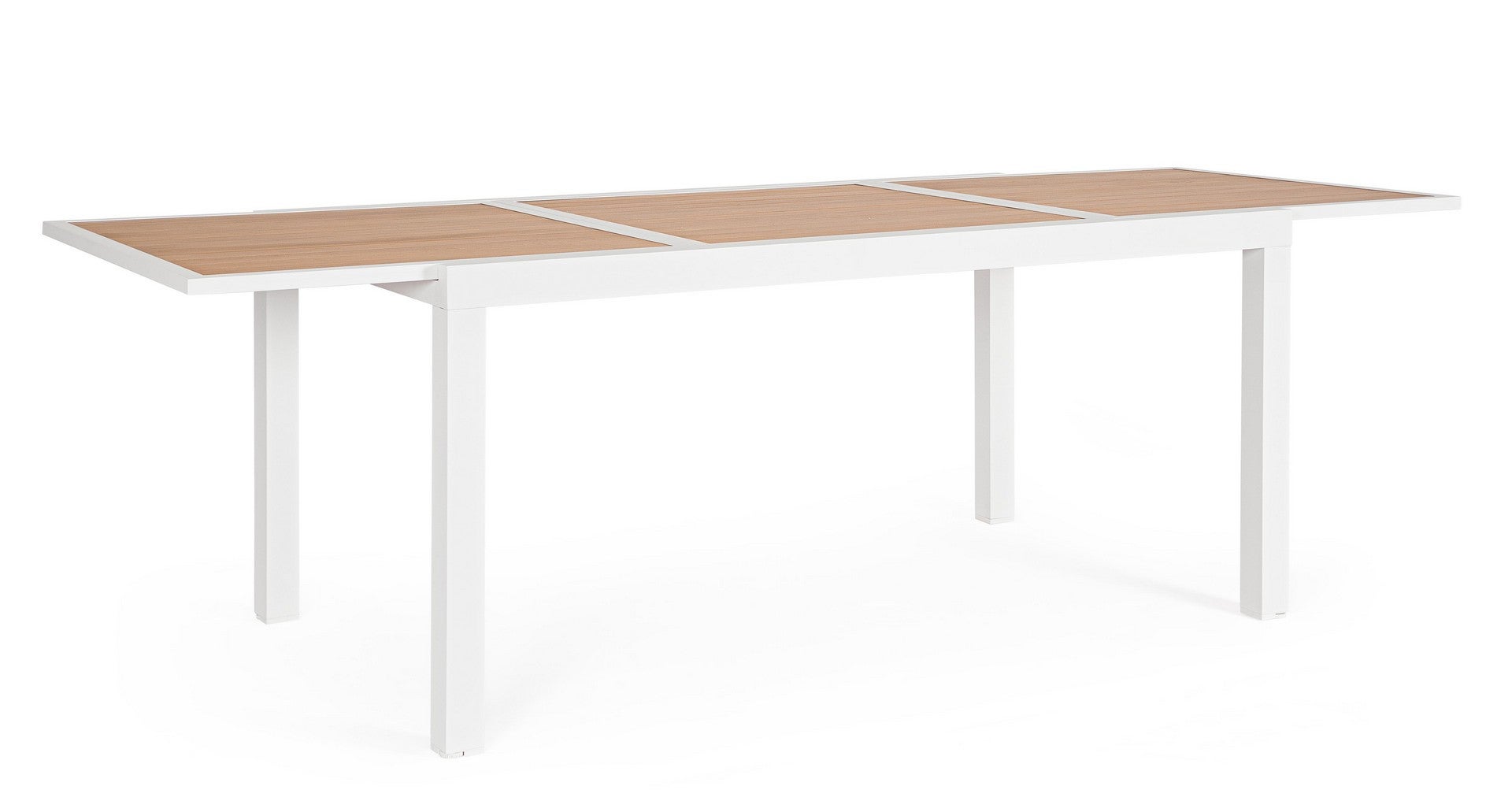 Rozkładany stół aluminiowy z listwami imitującymi drewno, 160-240X90, biały, do użytku wewnątrz i na zewnątrz