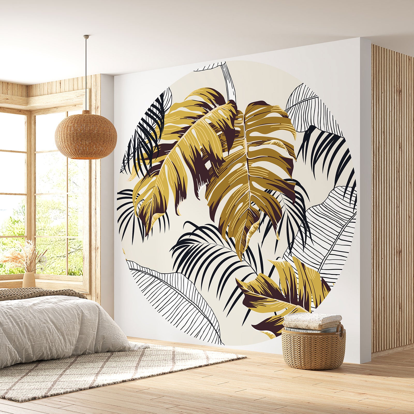 Okrągła tapeta dekoracyjna – Wzór botaniczny - Papier Standard 170 g, szorowalny - Średnica 130 cm