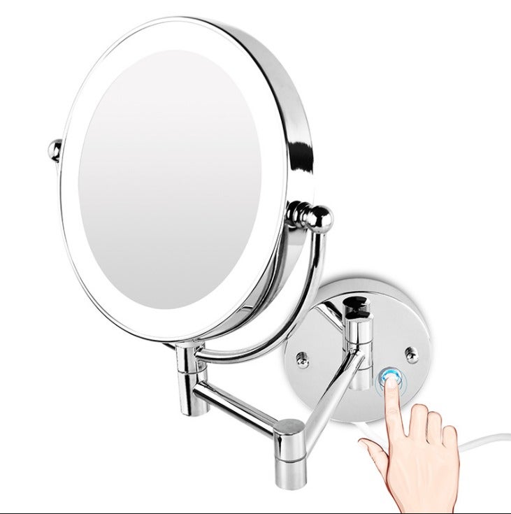 Lustro powiększające LED, podświetlane lustro do makijażu, 3-krotne powiększenie, obrót dwustronny o 360°, łatwe w montażu, srebrne（