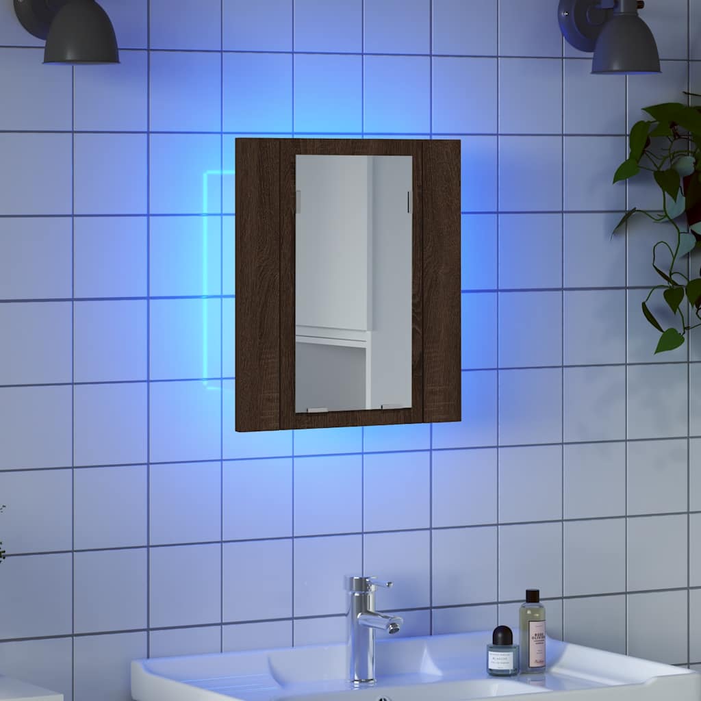 Szafka łazienkowa z lustrem i LED, brązowy dąb, 40x12x45 cm