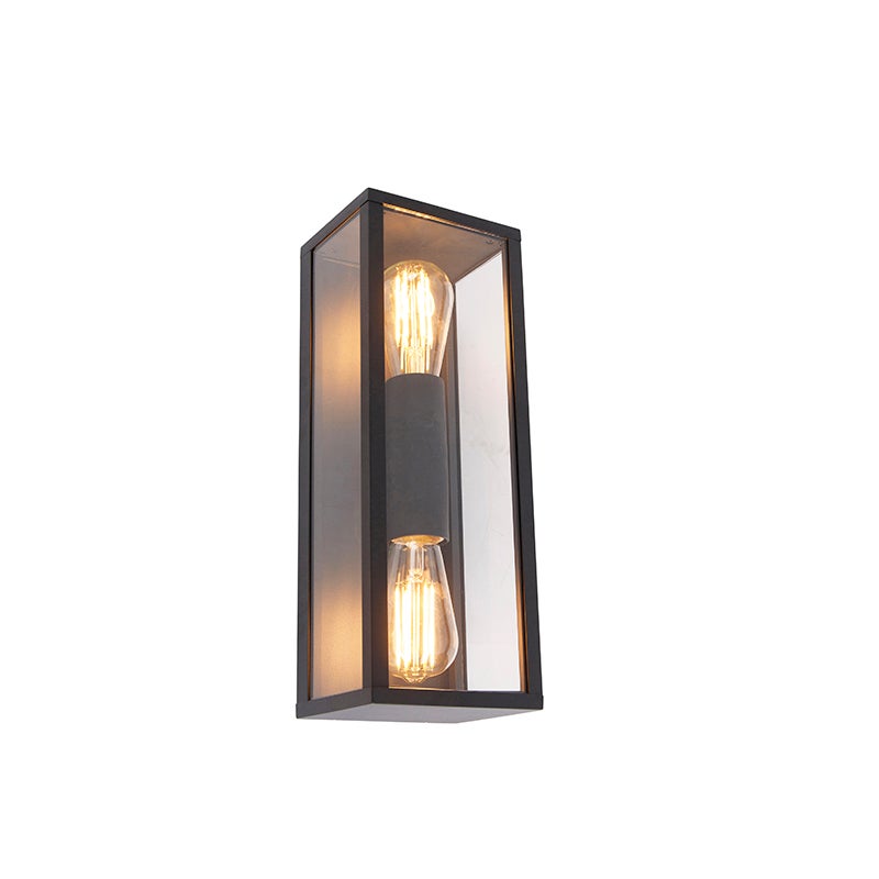 Qazqa designerski lampa ścienna zewnętrzna ze szkłem do ogród - Charlois - czarny, max. 40w, e27, 14cm, IP44, z 2 punktami