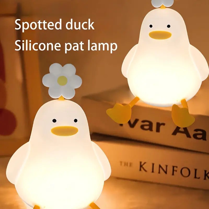 Silikonowa lampka nocna do sypialni, ochronna lampka nocna dla oczu dziecka, nastrojowa lampka w kształcie kaczuszki z motywem kwiatowym
