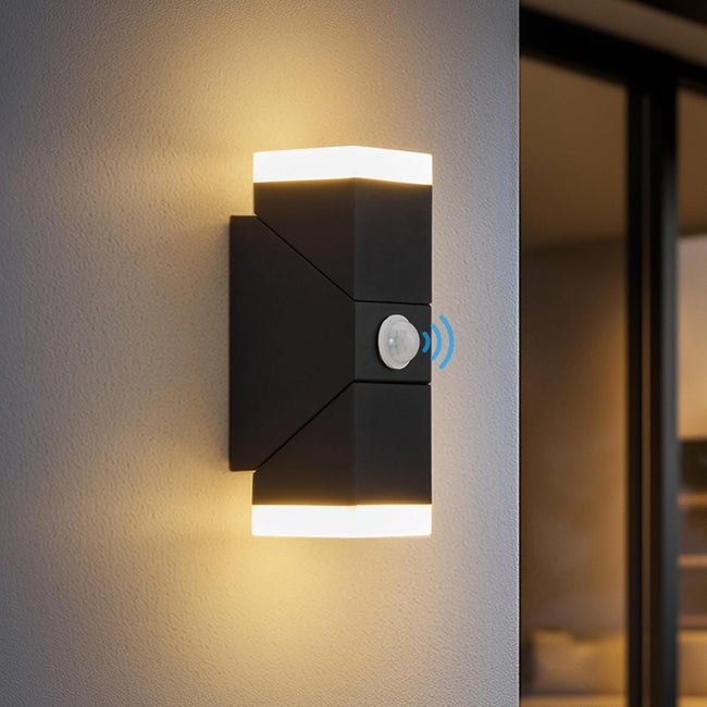 Zewnętrzna lampa ścienna z czujnikiem ruchu, oświetlenie drzwi w górę i w dół, od zmierzchu do świtu, wodoodporna IP65