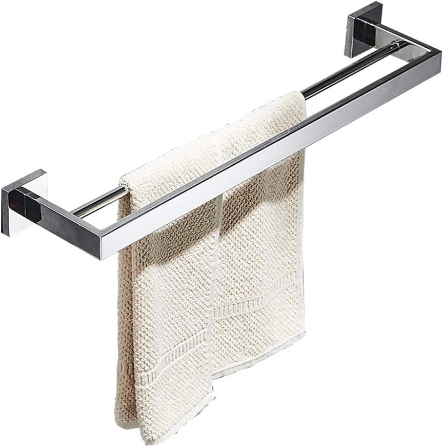 Uchwyt na ręczniki ścienny do łazienki, podwójny uchwyt na ręczniki, chromowane lustro, 60 cm