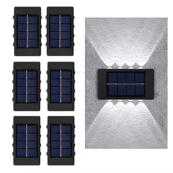 6x Solar Wall Light - 8 LED, światło białe, zewnętrzne Up/Down, oświetlenie schodów/krajobrazu, wodoodporne, idealne na taras/dziedziniec