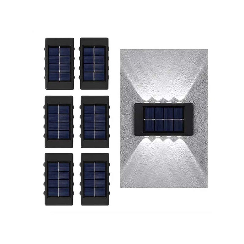 6x Solarna Lampa Ścienna - 8 LED, Białe światło, Zewnętrzna Up/Down, Oświetlenie Schodów/Krajobrazu, Wodoodporna, Idealna na Taras/Podwórze