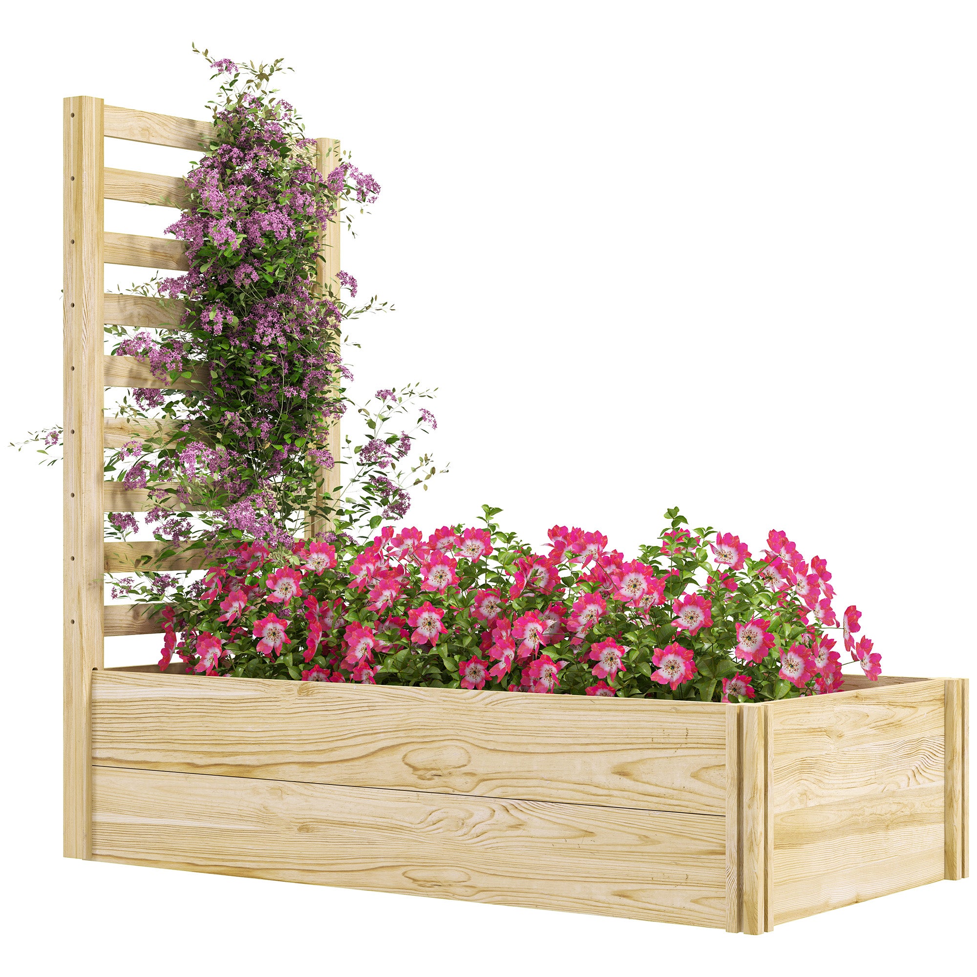 Exterior podwyższona grządka do ogród z Siatka, Otwarty Dół i Divider, Donica z kratka do Pnący Rośliny w Spruce Drewno, 115 x 60x110 cm, kolor drewna