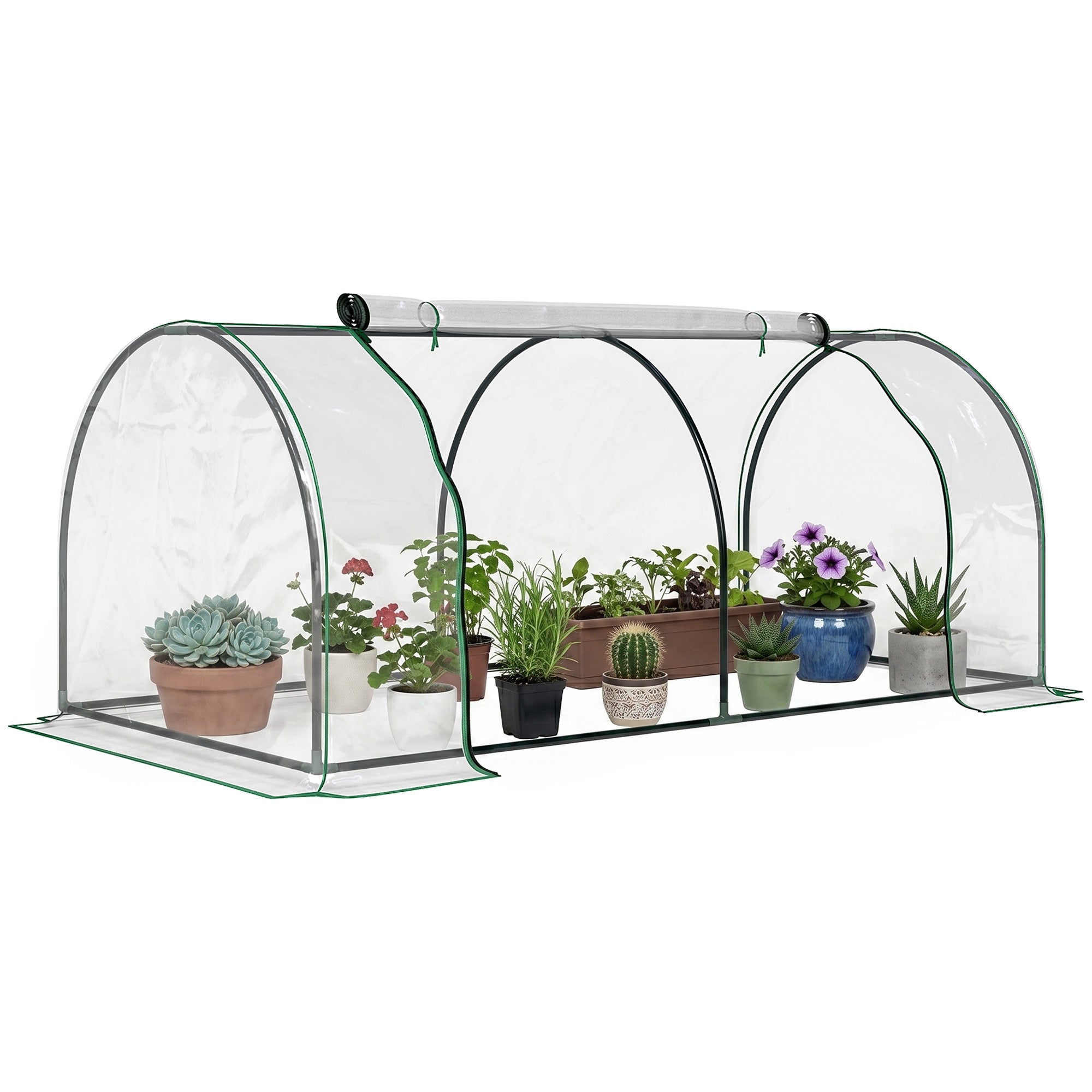 Szklarnia zewnętrzna o wymiarach 200 x 100 x 80 cm ze stalową ramą i przezroczystym pokryciem z PVC, idealna do uprawy pomidorów.