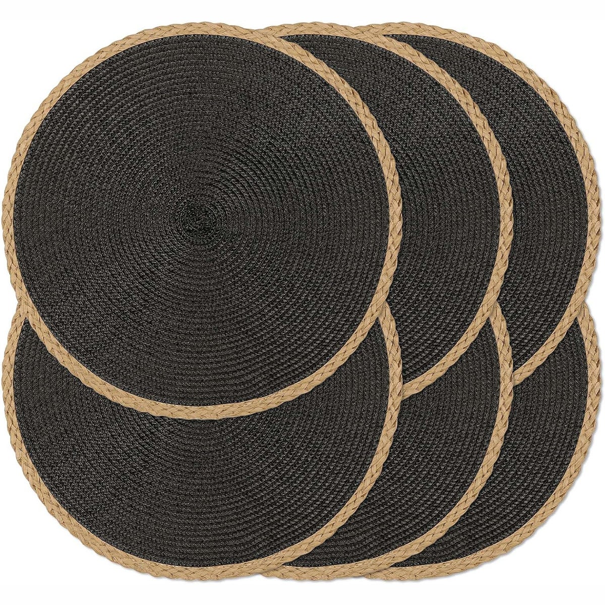 Prosta, tkana, 6-częściowa, okrągła, dekoracyjna mata antypoślizgowa, czarna, średnica 38 cm