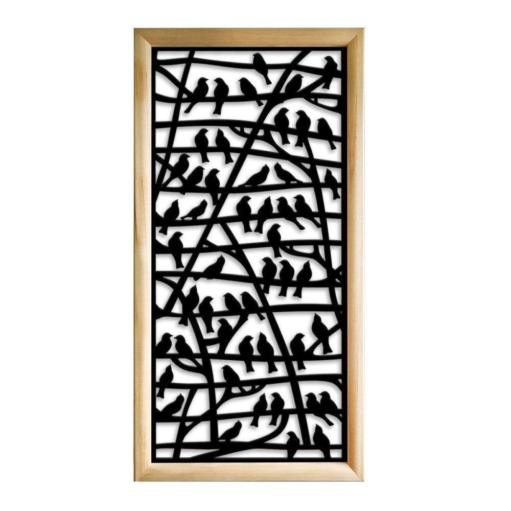 BIRDS - Prostokątne moduły dekoracyjne z drewna i PVC - Rozmiar 47x94 cm - Grubość 47 mm - Kolor wewnętrzny CZARNY