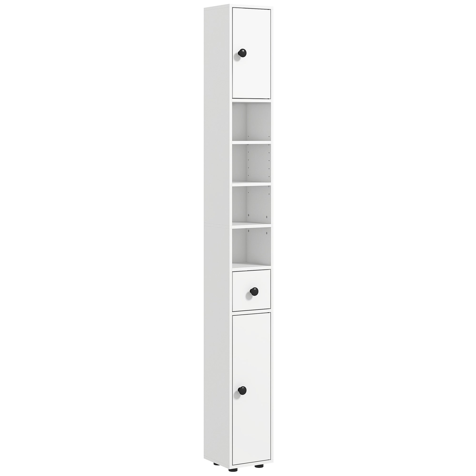 Szafka łazienkowa, 4 półki, szuflada, panel ścienny, smukła konstrukcja, biała