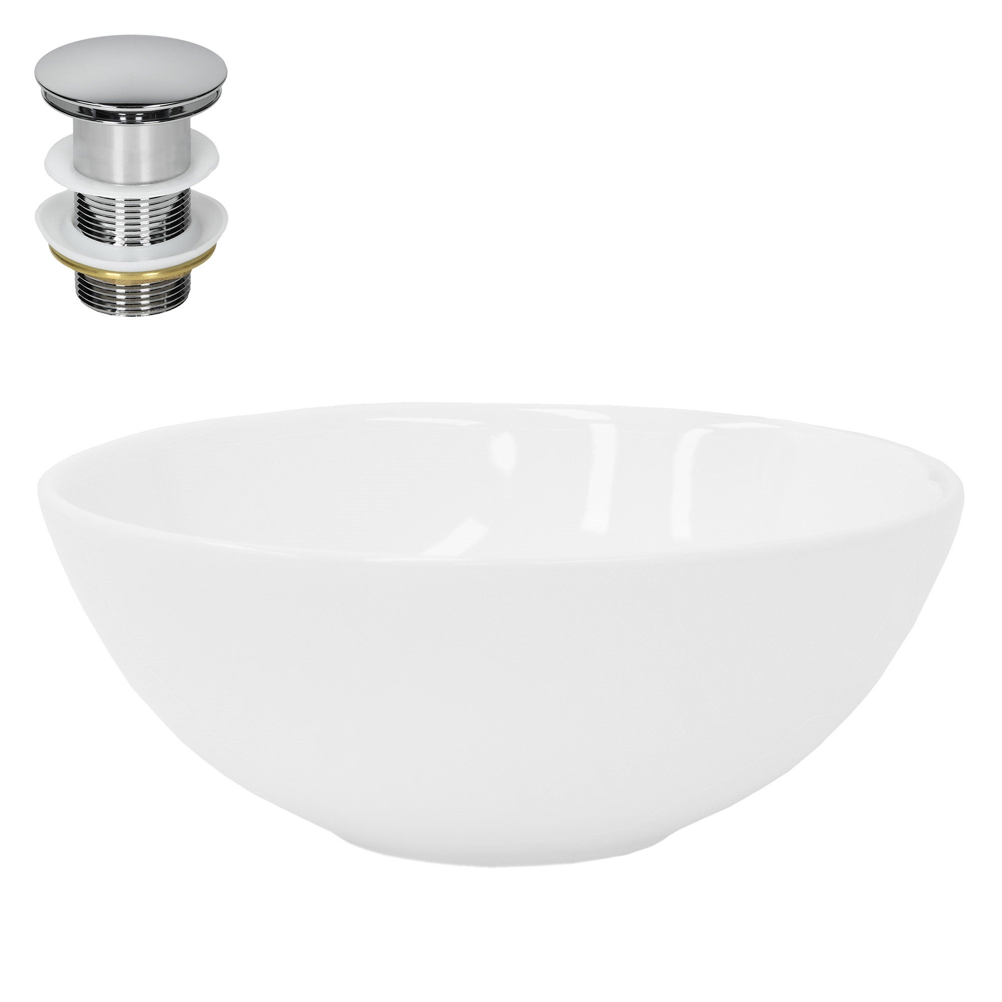 ML-Design Umywalka ceramiczna w polyskujacej bieli Ø 28x11,6 cm okragla nablatowa bez przelewu z zestawem odplywowym Nowoczesny design idealna jako