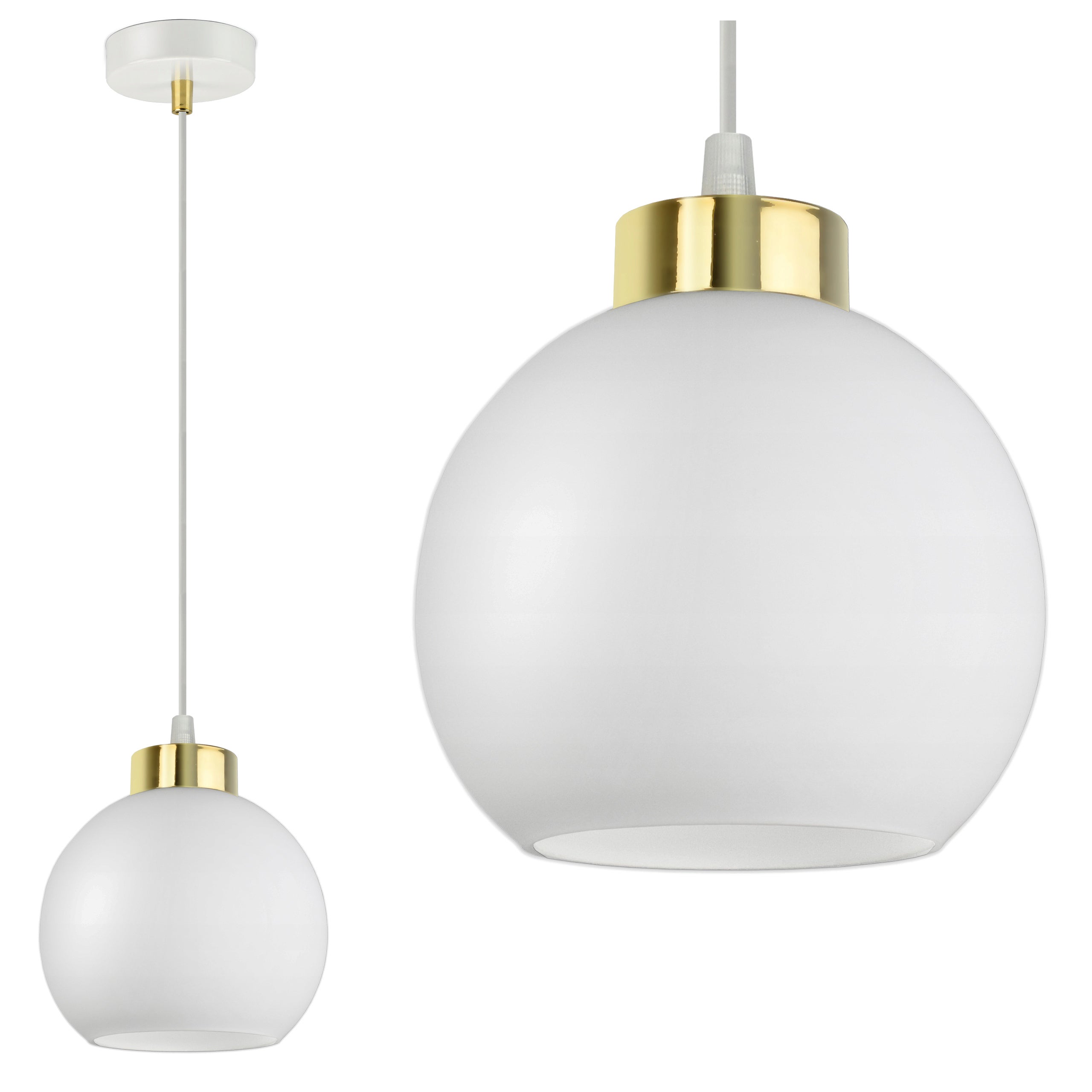Lampa wisząca sufitowa żyrandol biała szklana kula white glass ez1 led e27